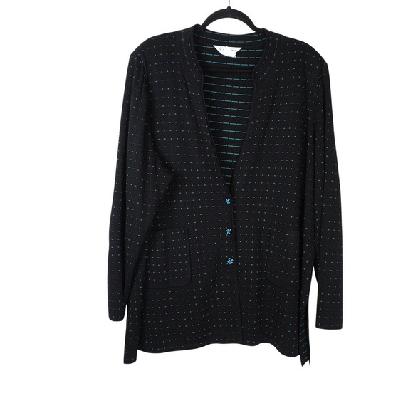 Exclusively Misook Button Front Geometric Polka Dot Cardigan Sz 3X EUC Classic - Picture 1 of 8
